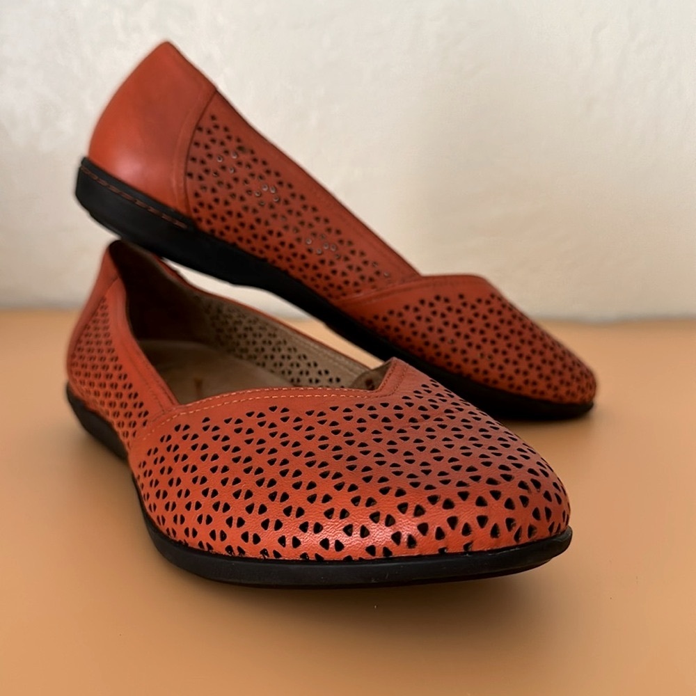 Dansko Women's Perforated Leather Flats in Rust Orange